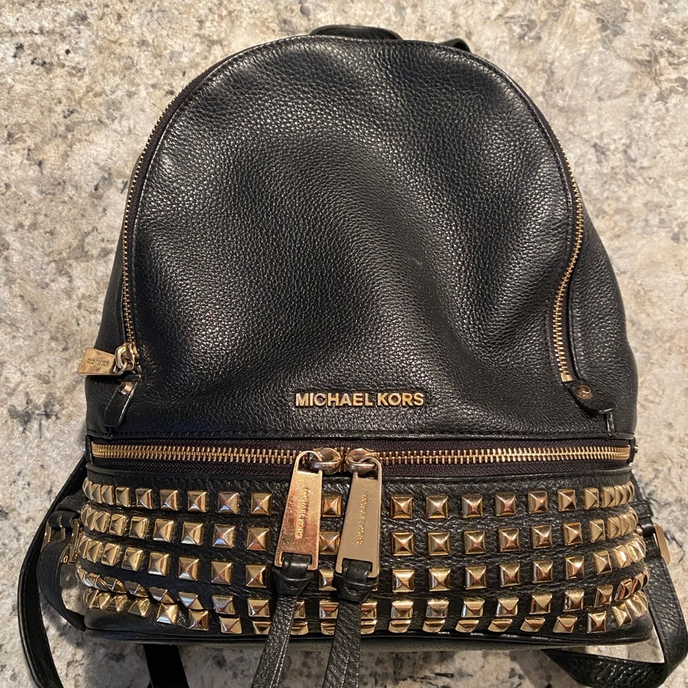 Michael Kors Black and Gold Textured Leather Backpack